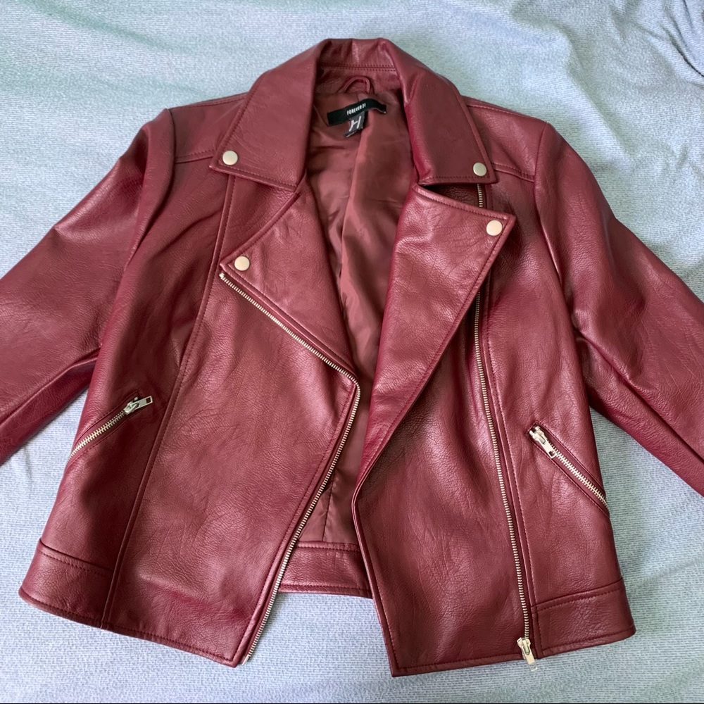 Dark Burgundy Leather Jacket M Forever21